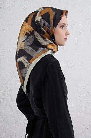 Armine Tivil Saf İpek Eşarp 9413 - 80 Siyah Karışık Desen
