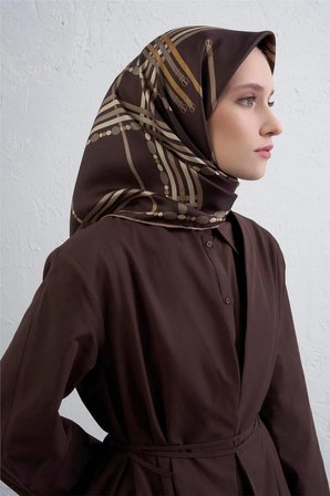 Armine Obje Desenli Saf İpek Twill Eşarp 9407D 31