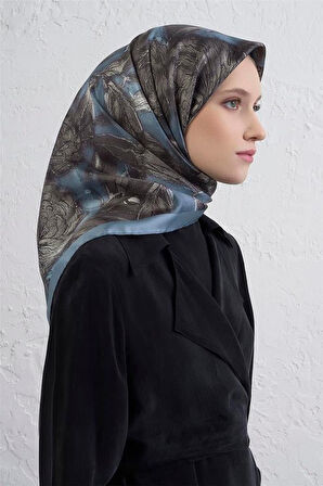 Armine Sura Saf İpek Eşarp 9409 - 37 Gri Karışık Desen