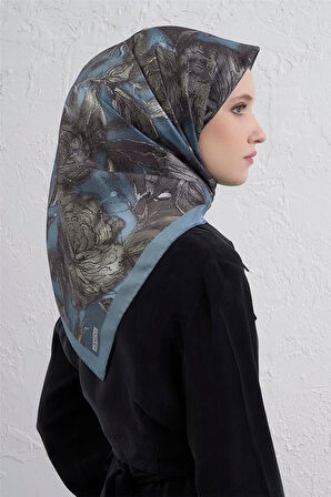 Armine Sura Saf İpek Eşarp 9409 - 37 Gri Karışık Desen