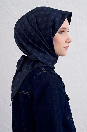 Armine Sura Saf İpek Eşarp 9412 - 03 Lacivert Karışık Desen