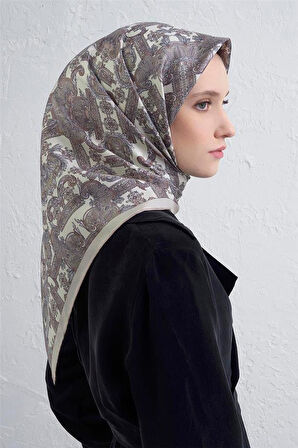 Armine Sura Saf İpek Eşarp 9416 - 83 Krem Karışık Desen