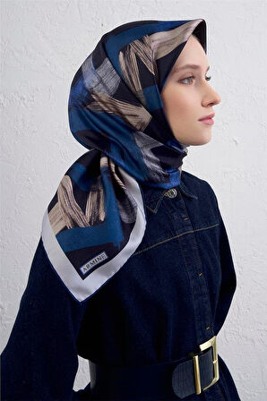 Armine Tivil Saf İpek Eşarp 9413 - 31 Lacivert Karışık Desen