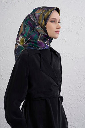 Armine Tivil Saf İpek Eşarp 9406 - 84 Mor Karışık Desen