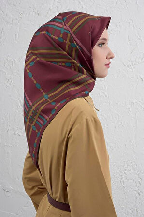Armine Tivil Saf İpek Eşarp 9407 - 03 Vişne Çürüğü Karışık Desen