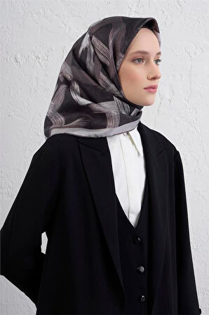 Armine Tivil Saf İpek Eşarp 9413 - 84 Koyu Gri Karışık Desen