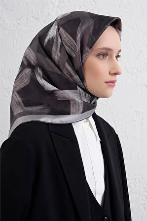 Armine Tivil Saf İpek Eşarp 9413 - 84 Koyu Gri Karışık Desen