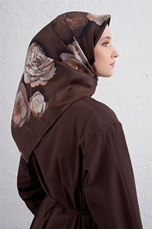 Armine Sura Saf İpek Eşarp 9419 - 84 Kahverengi Karışık Desen