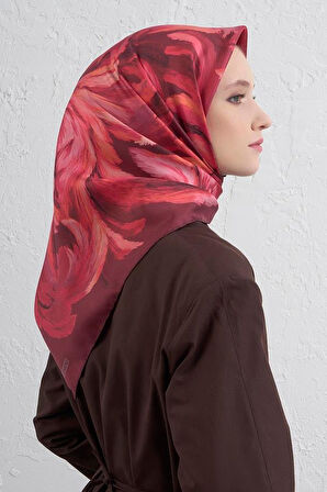 Armine Tivil Saf İpek Eşarp 9423 - 07 Bordo Karışık Desen