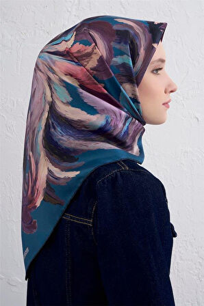 Armine Tivil Saf İpek Eşarp 9423  -  35 Mavi Karışık Desen