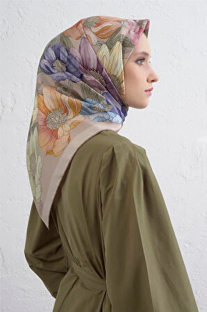 Armine Sura Saf İpek Eşarp 9403 - 07 Vizon Karışık Desen