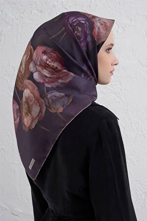 Armine Tivil Saf İpek Eşarp 9419 - 32 Mor Karışık Desen