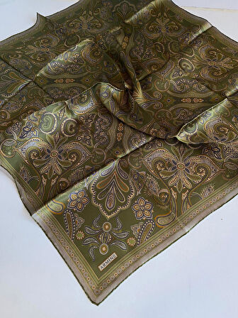 Armine Tivil Saf İpek Eşarp 9421 - 52 Yeşil Karışık Desen