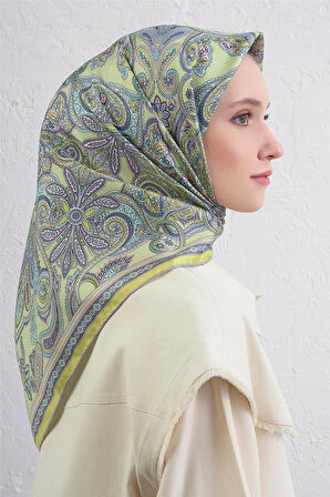 Armine Tivil Saf İpek Eşarp 9421 - 83 Sarı Karışık Desen 