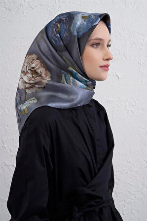 Armine Sura Saf İpek Eşarp 9419 - 36 Mavi Karışık Desen