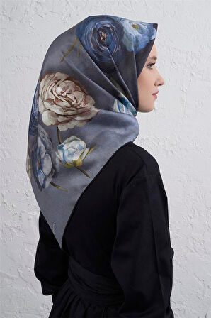 Armine Sura Saf İpek Eşarp 9419 - 36 Mavi Karışık Desen