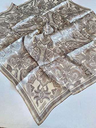 Armine Tivil Saf İpek Eşarp 9421 - 84 Krem Karışık Desen