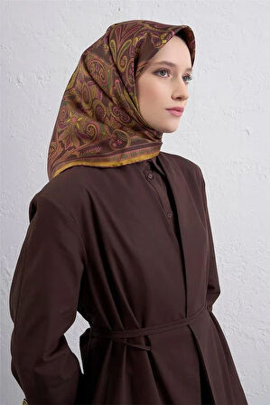 Armine Tivil Saf İpek Eşarp 9421 - 81 Kahverengi Karışık Desen