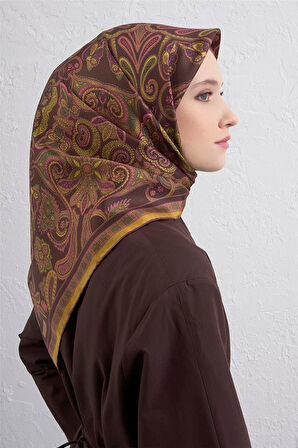 Armine Tivil Saf İpek Eşarp 9421 - 81 Kahverengi Karışık Desen