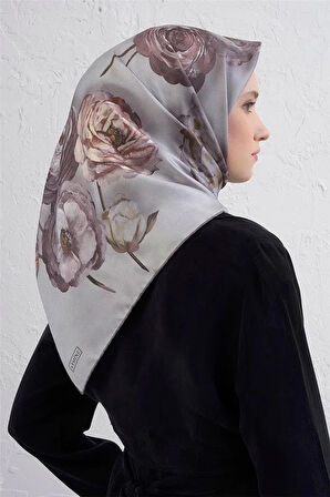 Armine Sura Saf İpek Eşarp 9419 - 03 Gri Karışık Desen