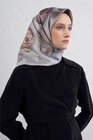 Armine Sura Saf İpek Eşarp 9419 - 03 Gri Karışık Desen