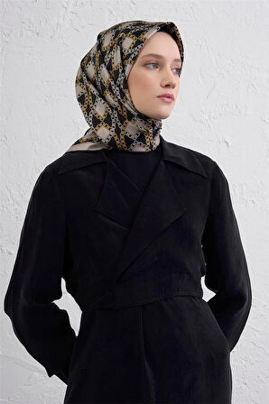 Armine Tivil Saf İpek Eşarp 9410 - 81 Siyah Karışık Desen