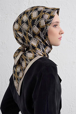 Armine Tivil Saf İpek Eşarp 9410 - 81 Siyah Karışık Desen