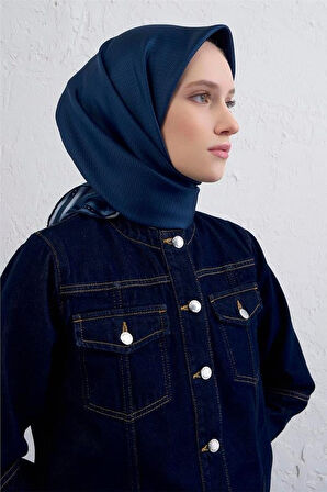 Armine Sura Saf İpek Eşarp 9401 - 81 Lacivert Karışık Desen