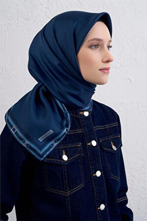 Armine Sura Saf İpek Eşarp 9401 - 81 Lacivert Karışık Desen