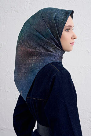 Armine Tivil Saf İpek Eşarp 9437 - 10 Mavi Karışık Desen