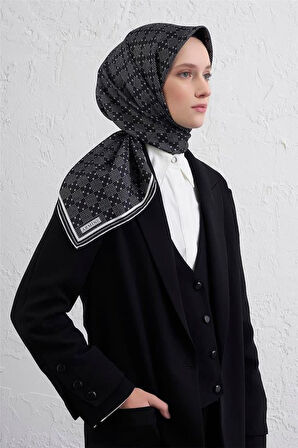 Armine Tivil Saf İpek Eşarp 9440 - 20 Siyah Puantiye Desen