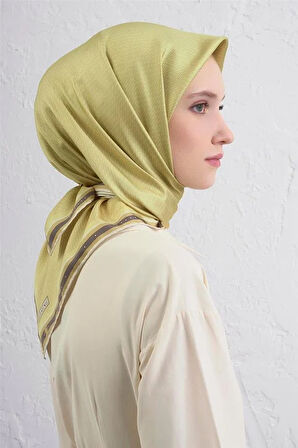 Armine Tivil Saf İpek Eşarp 9401 - 34 Yağ Yeşili Karışık Desen