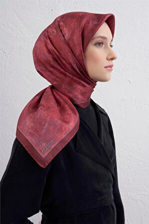 Armine Sura Saf İpek Eşarp 9433 - 05 Kırmızı Karışık Desen