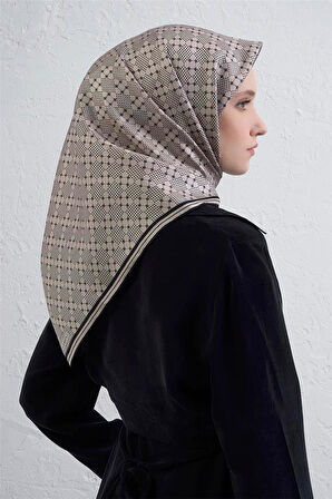 Armine Tivil Saf İpek Eşarp 9440 - 52 Vizon Puantiye Desen