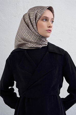 Armine Tivil Saf İpek Eşarp 9440 - 52 Vizon Puantiye Desen