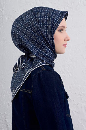 Armine Tivil Saf İpek Eşarp 9440 - 53 Lacivert Karışık Desen