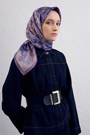 Armine Sura Saf İpek Eşarp 9433 - 37 Mor Karışık Desen