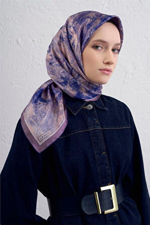 Armine Sura Saf İpek Eşarp 9433 - 37 Mor Karışık Desen