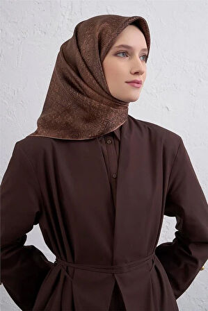 Armine Tivil Saf İpek Eşarp 9437 - 16 Kahverengi Karışık Desen