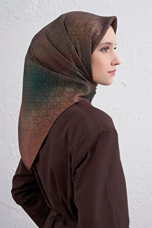 Armine Sura Saf İpek Eşarp 9437 - 12 Turuncu Karışık Desen