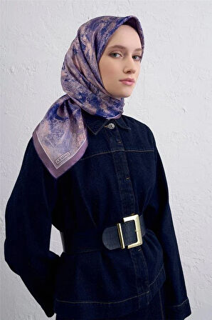 Armine Tivil Saf İpek Eşarp 9433 - 37 Mor Karışık Desen