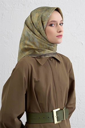 Armine Tivil Saf İpek Eşarp 9433 - 36 Yeşil Karışık Desen