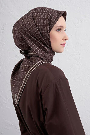 Armine Tivil Saf İpek Eşarp 9440 - 59 Kahverengi Karışık Desen