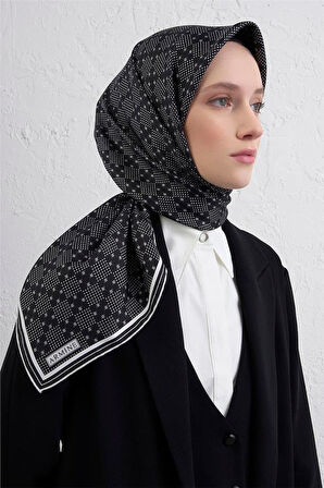 Armine Sura Saf İpek Eşarp 9440 - 20 Siyah Puantiye Desen