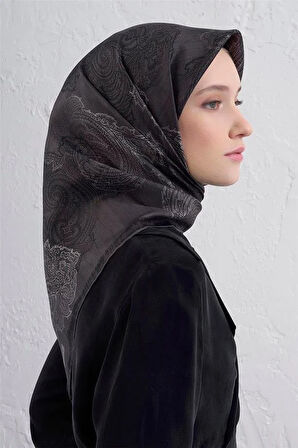 Armine Tivil Saf İpek Eşarp 9428 - 52 Siyah Karışık Desen