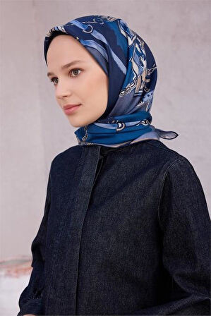 Belli Tivil Saf İpek Eşarp 4205 - 84 Lacivert Soyut Desen