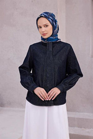 Belli Tivil Saf İpek Eşarp 4205 - 84 Lacivert Soyut Desen