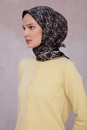 Geometrik Desen İpek Twill Eşarp 4214D01