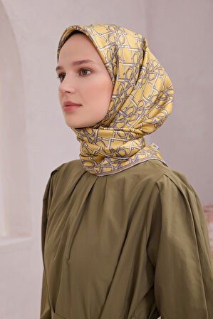 Geometrik Desen İpek Twill Eşarp 4214D01