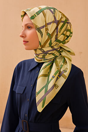 Belli Tivil Saf İpek Eşarp 4200 - 02 Sarı Zincir Desen
